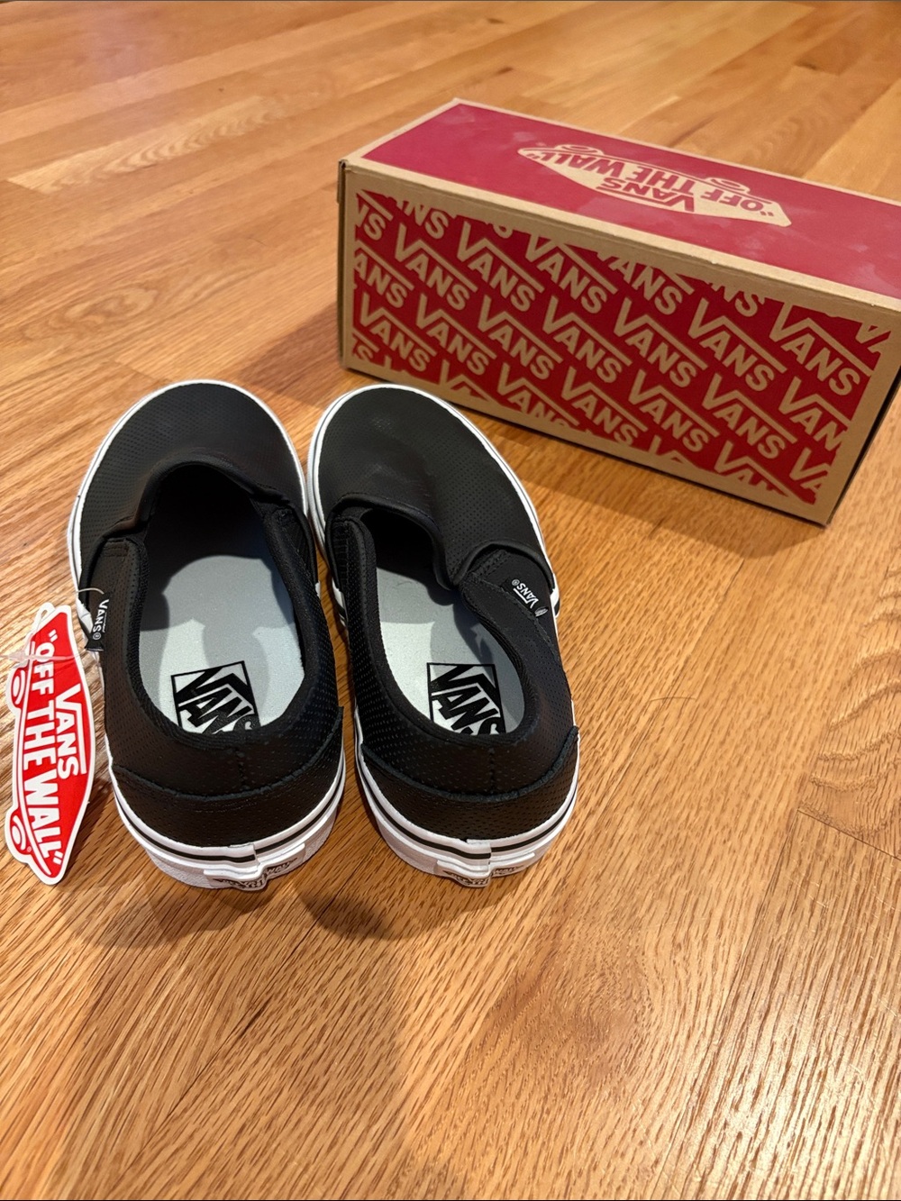 Vans Black Performance Leather Classic Slip-On Sneakers with White Sole - Picture 4 of 6